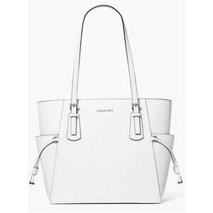 New Michael Kors Voyager Large Saffiano Leather Tote Optic White